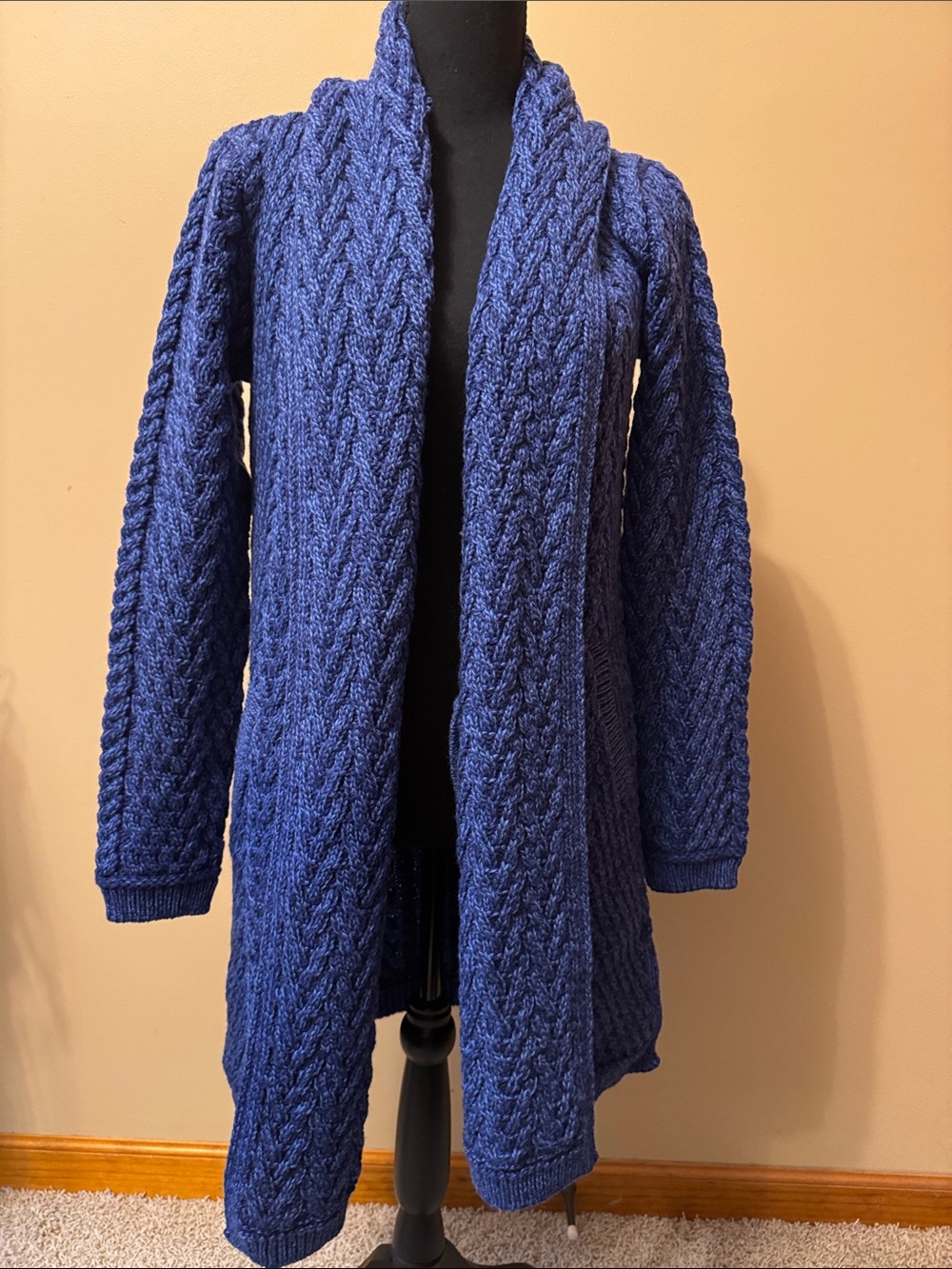 Aran Crafts Deep Blue Cable Knit Open Cardigan